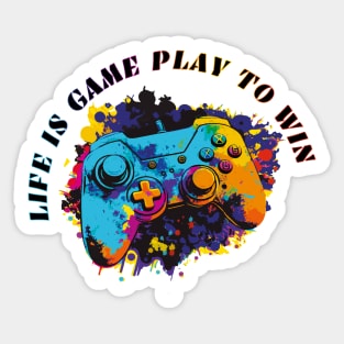 Life is like game play to win, colorful gaming controller Sticker